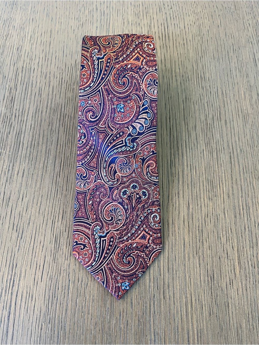 Men's Paisley Silk Tie in Rust and Navy